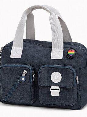 Kipling Denim Multi Pocket Shoulder Bag | Lightweight Travel Everyday Bag